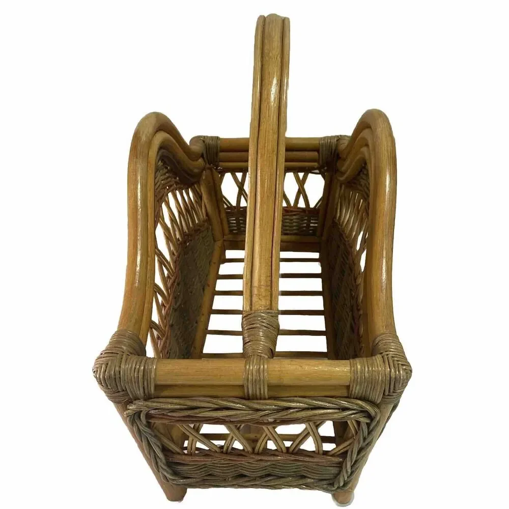 VTG Bent Wood Rattan‎ Bamboo Rack Holder Magazine Towel MCM Boho Decor 19X10x18